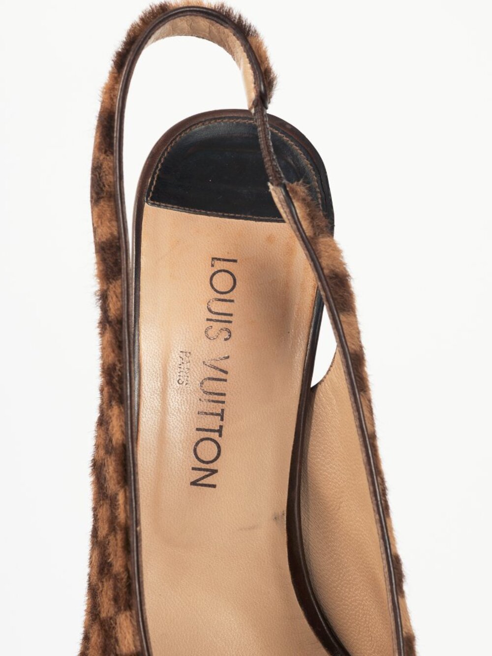 Louis Vuitton Vintage Damier Ebene Calf-Hair Slingback Pumps - Picture 10 of 11
